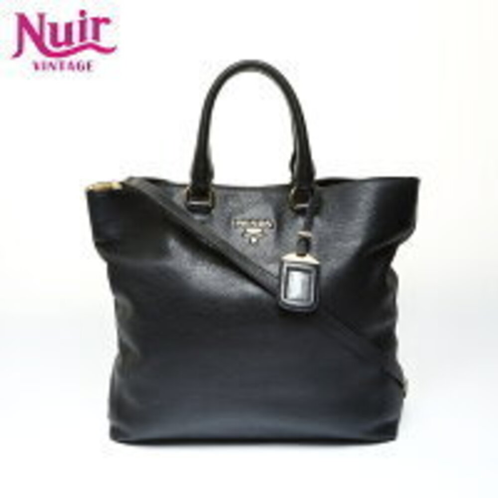 Prada Leather Vitello Daino Tote Bag Black